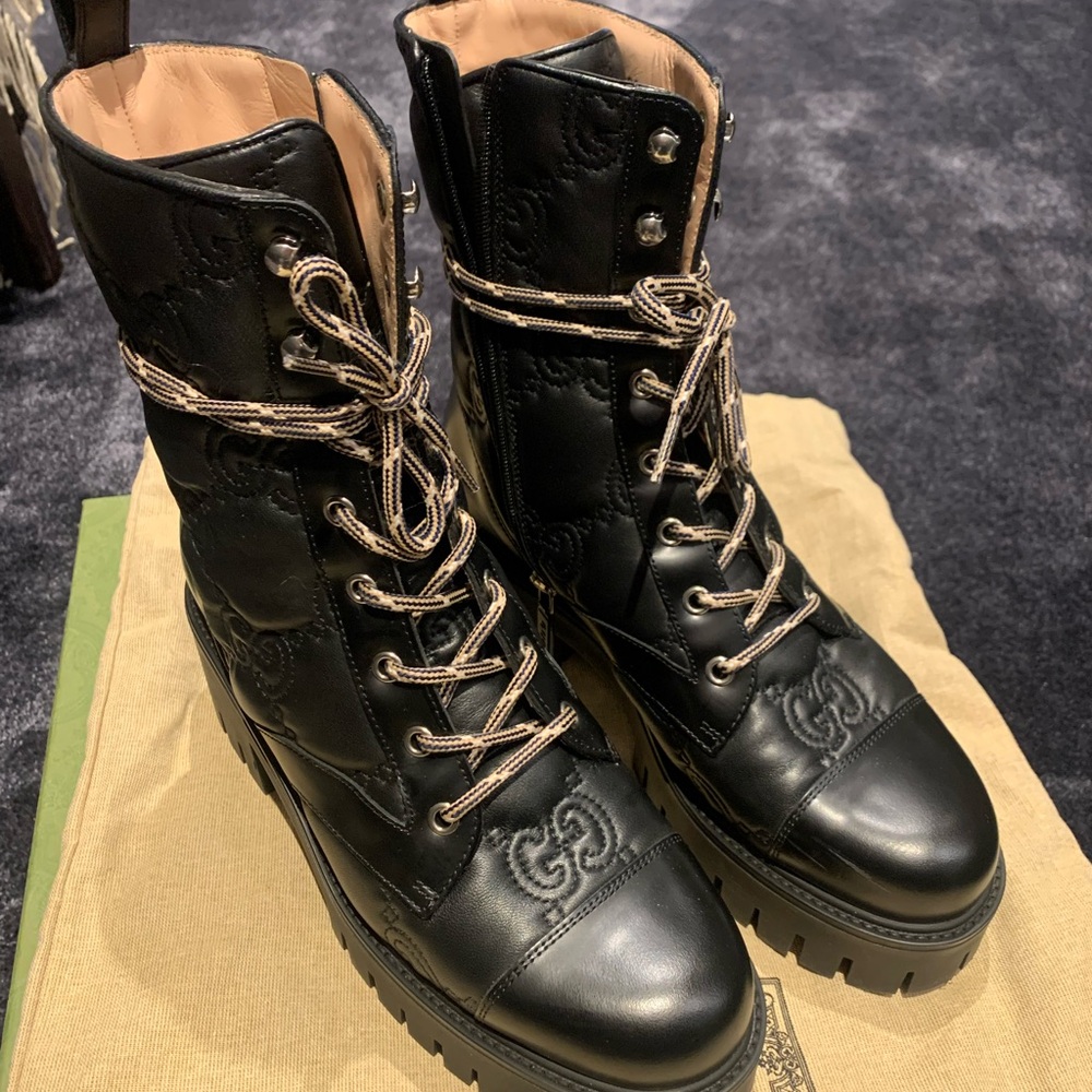 Gucci Matelasse lace up GG boot